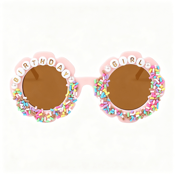 ACDANC Round Flower Birthday Glasses for Kids Girls Cute Birthday Party Accessories Happy Birthday Gifts Birthday Sunglasses