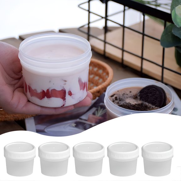 ACDANC Round Food Storage Containers with Lids 5.4 OZ Ceramic Pudding Cups Stackable Custard Cups BPA free,Tasting Bowl,Juice Glass Set of 5