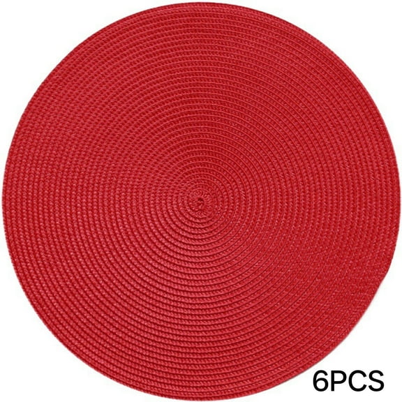 ACDANC Round Placemats,Pp Material Red Placemats,Eco-Friendly Table Placemats Set of 6,Red