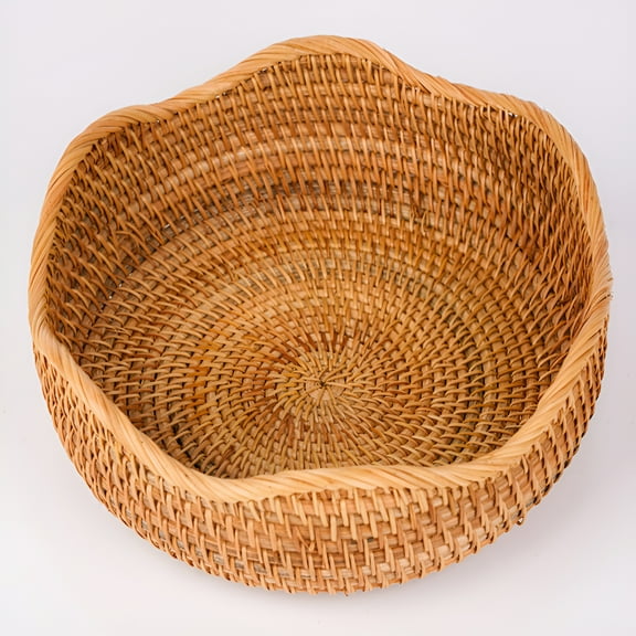 ACDANC Round Rattan Woven Storage Basket Fruit Bread Food Kitchen Home Decor Organizer Ceramic Fruit Strainer Wire Basket Tabletop 2 Tier Wooden Tray Small Tie Fruit Basket Large Wire Baskets