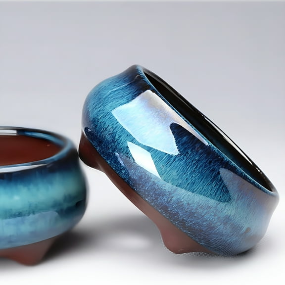 ACDANC Round Succulent Flower Pot Glazed Ceramic Planter Pot with Hole Thick Wall Eastern Artistic Ornament for Indoor Outdoor New