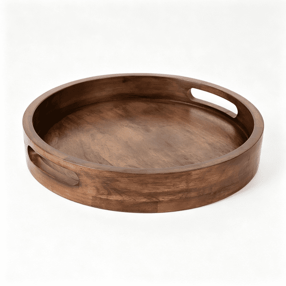 ACDANC Rustic Wooden Serving Tray-12" Round Handcrafted Ottoman Tray-Farmhouse&Vintage Centerpiece,Multi-Functional Food&Beverage Tray,Durable Dcor,Indoor/Outdoor Platter Walnut -