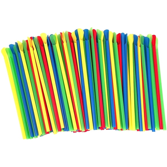 ACDANC SNO-Cone 8" Spoon Straws, Plastic Multicolor, 200 Count, plastic straws, cute straws