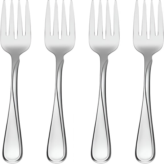 ACDANC Salad Forks Set of 4, 18/0 Stainless Steel Flatware with Mirror Finish, Mid-Century Modern Design, 6.65 Inch Utensils for Salad and Dessert, Dishwasher Safe, Silver