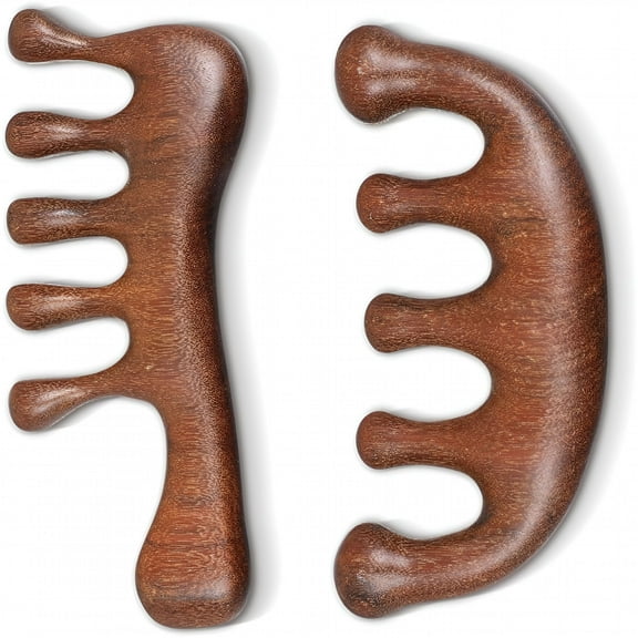 ACDANC Scalp Massage Comb 2PCs, Wooden Wide Tooth Loc Comb, Natural Sandalwood Head Massager Tool, Hair Growth Scalp Massage Comb for Women Men, Meridian Comb for Head