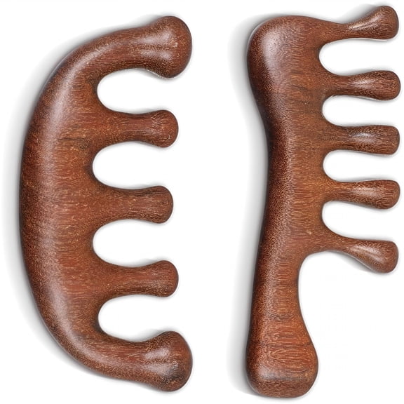 ACDANC Scalp Massage Comb 2PCs, Wooden Wide Tooth Loc Comb, Natural Sandalwood Head Massager Tool, Hair Growth Scalp Massage Comb for Women Men, Meridian Comb for Head
