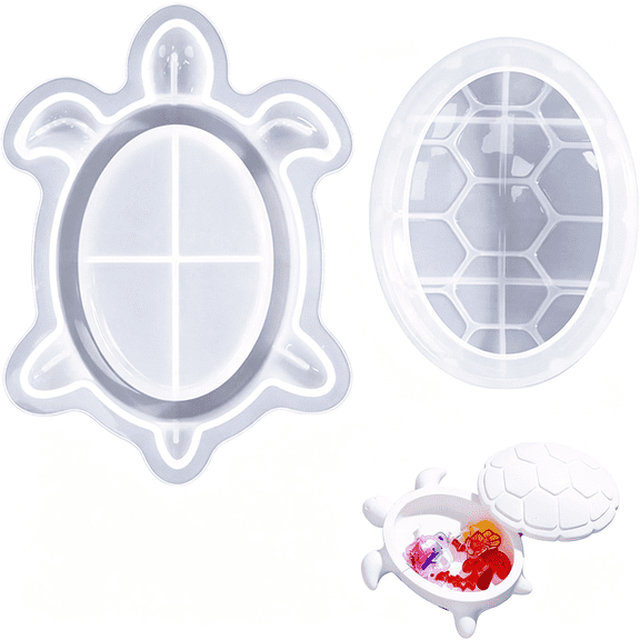 ACDANC Sea Turtle Silicone Mold with Lid for Resin Casting,3D Animal Storage Box Epoxy Molds,Diy Jewelry Trinket Container Candle Holder,Reusable Flexible Craft Mold for Home Decoration Projects