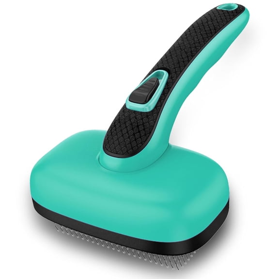 ACDANC Self Cleaning Slicker Brush for Dog and Cat Deshedding, Green | Shedding Brush for Dogs & Cats, One-Click Retractable Bristles for Easy Cleaning Flying Hair at Home