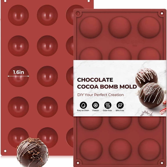 ACDANC Semi Sphere Silicone Molds,Sphere Chocolate Mold 15-Cavity Small Half Sphere Round Silicone Molds for Making Jelly,Cake,Chocolates Bombs Easy Release Circle Molds Silicone 2 Pack