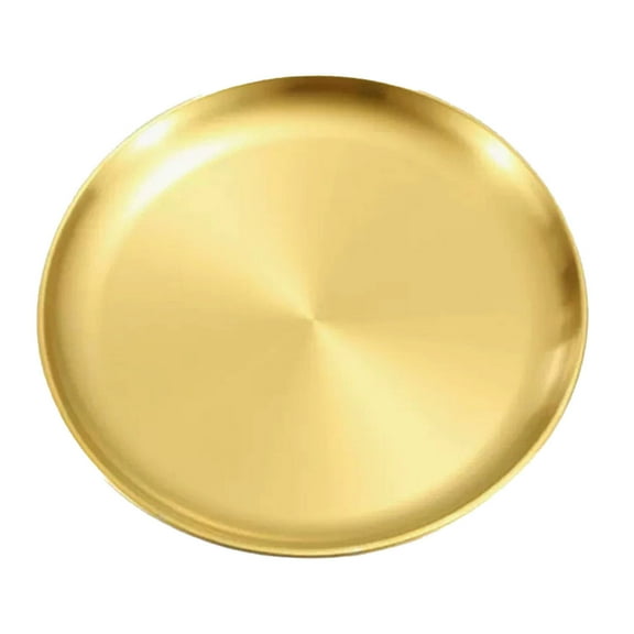 ACDANC Serving Tray,17cm Thick Stainless Steel Tray Decor,Round Plate Multi-Use Design Round Tray,Gold