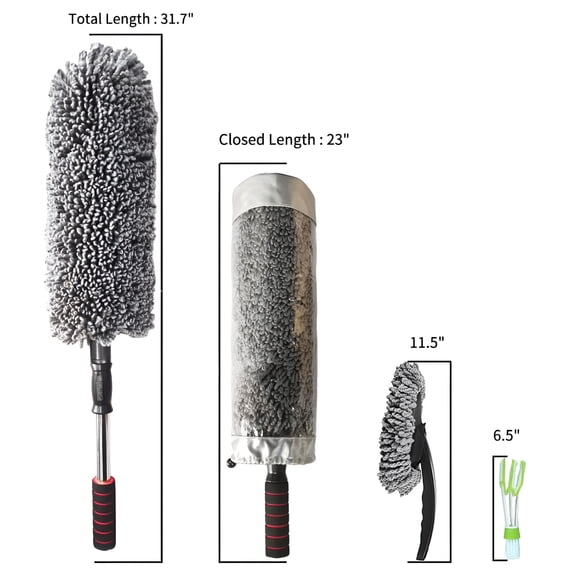 ACDANC Set of 4 Ultimate Car Duster Kit,Best Microfiber Multipurpose Duster,Interior & Exterior Cleaning Tools,Dashboard Detailing Brush,Scratch Lint Free,Pollen Removing,Extendable Handle,Suv,Rv