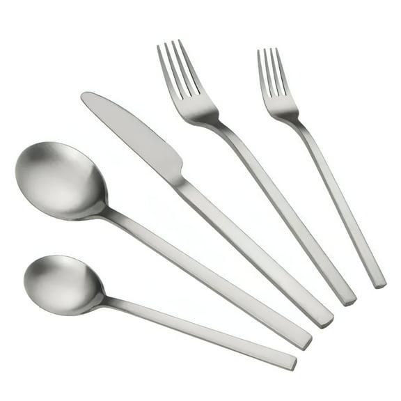 ACDANC Set of 5 Matte Satin Finish Flatware Set, Silver Stainless Steel Cutlery Set, Modern Kitchen Utensils Set, Long Handle Forged Tableware, Dishwasher Safe, for Home Restaurant