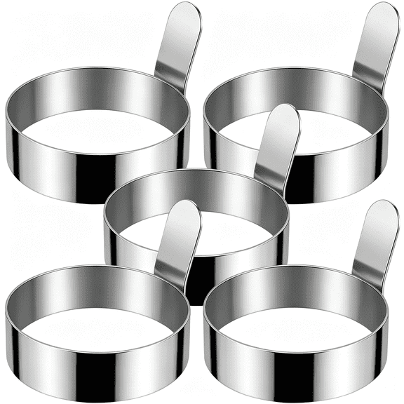 ACDANC Set of 5 Stainless Steel Egg Rings,3.54-" Long Handle Egg Mold for Griddle,Pancake&Cookie Ring,Perfect Round Eggs for Breakfast Sandwiches Long Handle Egg Ring