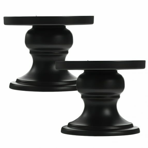 ACDANC Set of 2 Black Metal Candle Holders for Pillar Candles, Candle Holders for Home