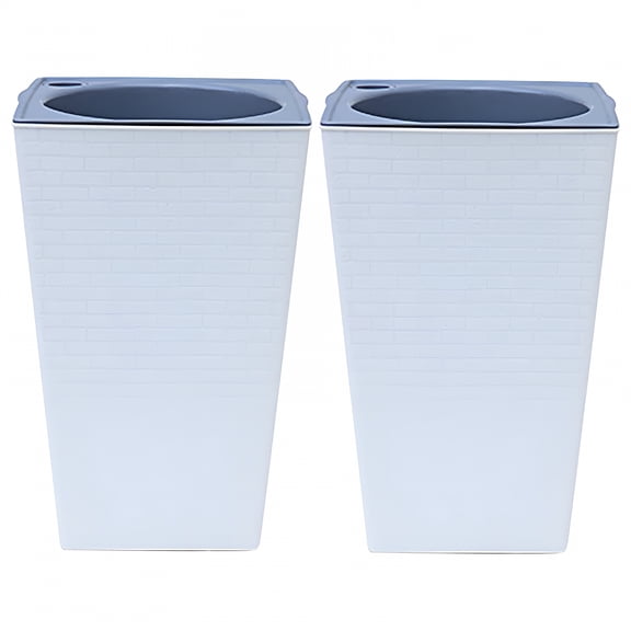 ACDANC Set of 2 Tall Square Planters, Modern Self-Watering Plastic Flower Pots for Indoor and Outdoor, Decorative Container Box for Trees and Plants