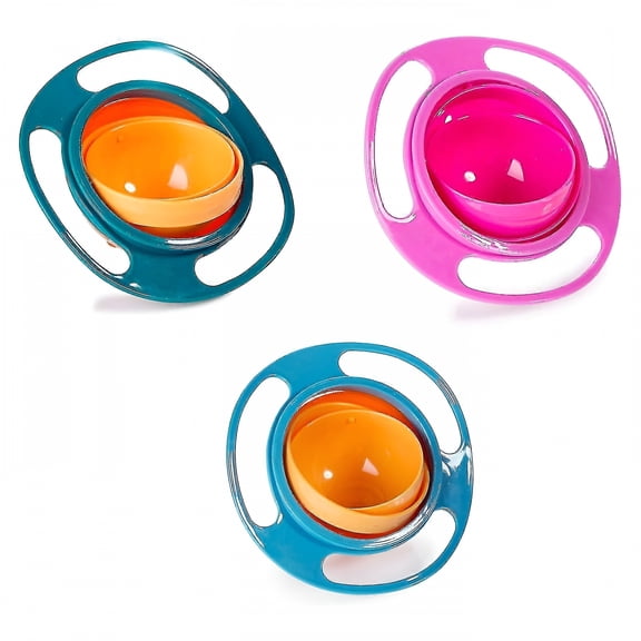 ACDANC Set of 3: Magic Bowl 360 Degree Rotation Spill Resistant Gyro Bowl with Lid for Toddler Baby Kids Children Red Blue Green