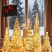 ACDANC Set of 5 Creative Illuminated Mercury Glass Trees with Light DIY Decoration Led Christmas Trees Versatile Desktop Ornament Christmas Trees