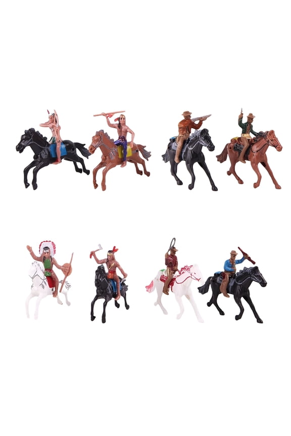 Set of 8 Western Cowboy Figures Horse Riding Playset Indian Model Action Figures