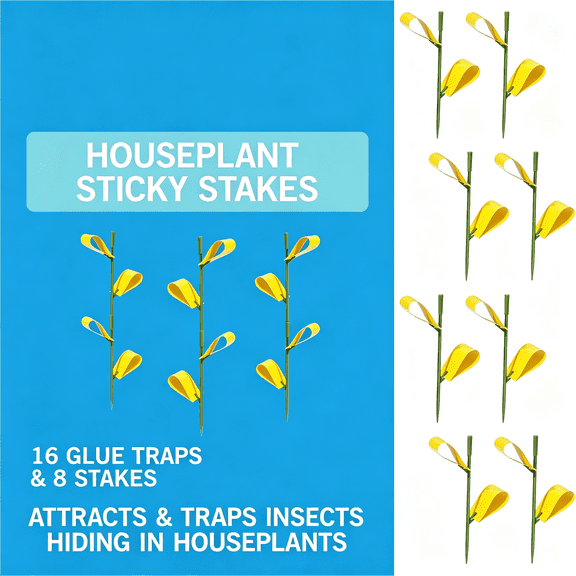 ACDANC Sh5026 Houseplant Sticky Stake Insect Traps for Indoor Plants-16 Traps Included-Controls Aphids,Whiteflies,Fruit Flies,Fungus Gnats,And Other Insects