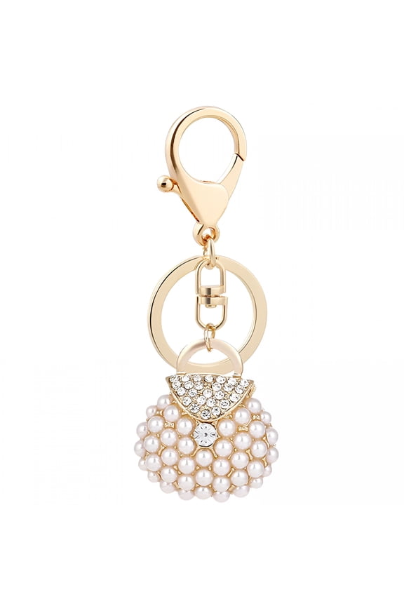 Shiny Pearl Key Ring Rhinestone Key Chain Lovely Backpack Pendant Purse Charm for Bag