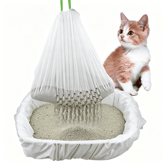 ACDANC Sifting Cat Litter Box Liners Bags with Holes-Drawstring Scratch Resistant Waste (36X18 Inch (Pack of 7))
