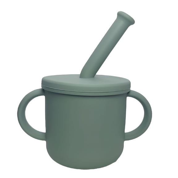 ACDANC Silicone Baby Sippy Cup with Straw & Easy-Hold Handle, Open Training Cup for Baby Led Weaning, BPA Free Snack Cup
