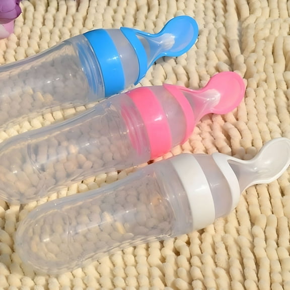 ACDANC Silicone Baby Spoon Training Feeder, Squeeze Rice Cereal Dispensing Spoon Bottle, Safe Food Grade Infant Feeding Tool for Solids and On The Go Travel