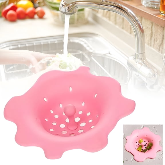 ACDANC Silicone Flower Floor Drain Filter, Kitchen Sink Drain Strainer, Drain Cover Floor Drain Protector, Bathroom Hair Filter, Sink Plug for Kitchen and Bathroom (Pink)