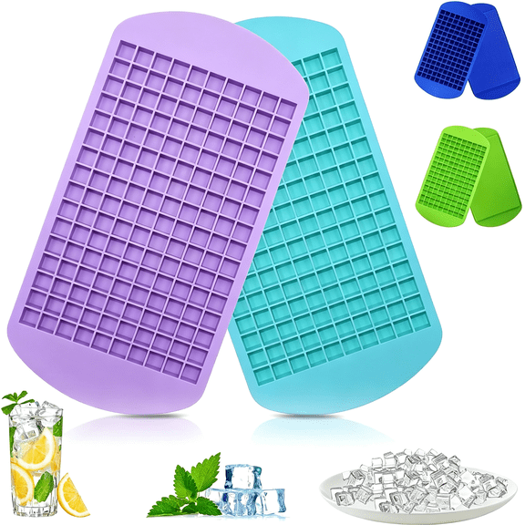 ACDANC Silicone Mini Ice Cube Trays 2 Pack,160 Small Ice Cube Molds Easy Release Crushed Ice Cube for Chilling Whiskey Cocktail,Bpa Free Flexible Stackable and Durable Soft Mold Storage Containers