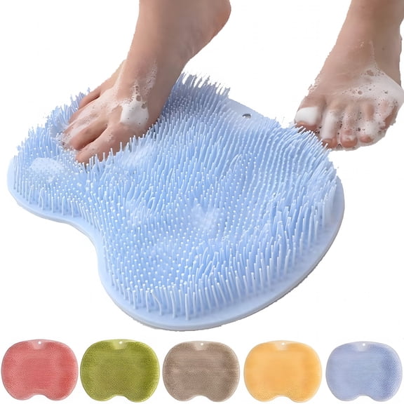 ACDANC Silicone Shower Foot Scrubber Mat,Wall Mounted Slip Suction Cups Foot Scrubber Cleaner,Foot Back Cleaning Pad Back Washer Back Exfoliating Bath Wash Pad (Blue)