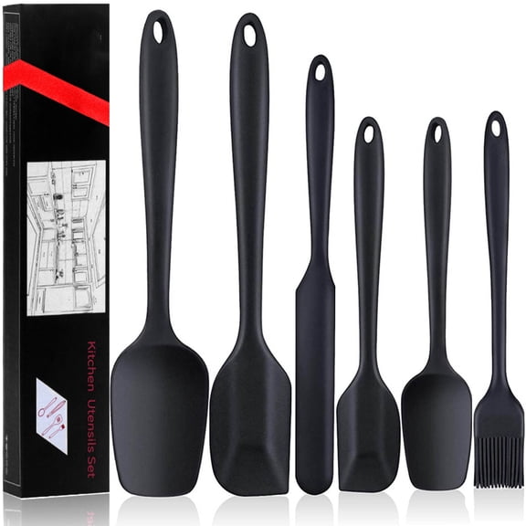 ACDANC Silicone Spatula 6-Piece Set, Integrated Seamless Design, 480 F Heat Resistance, Non-Stick Spatula Cooking, Baking and Stirring Multi-Purpose Kitchenware (Black)
