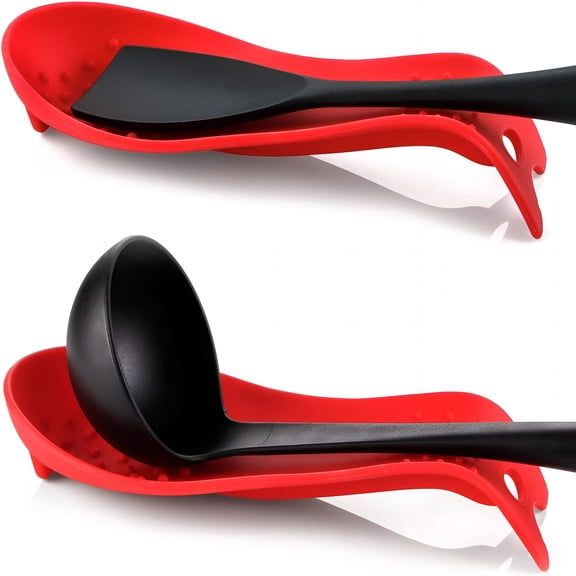 ACDANC Silicone Spoon Rests,Cooking Utensils Holder for Kitchen (2,Red-Red)