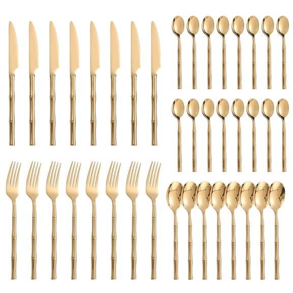 ACDANC Silverware Set Gold Bamboo Pattern Handle Flatware Set,40-Piece Stainless Steel Cutlery Set Service for 8