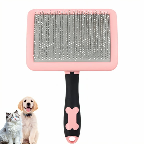 ACDANC Slicker Brush for Dogs,Deshedding Dog Brush,Curved Needle Comb Cat Brush for Shedding,Pink