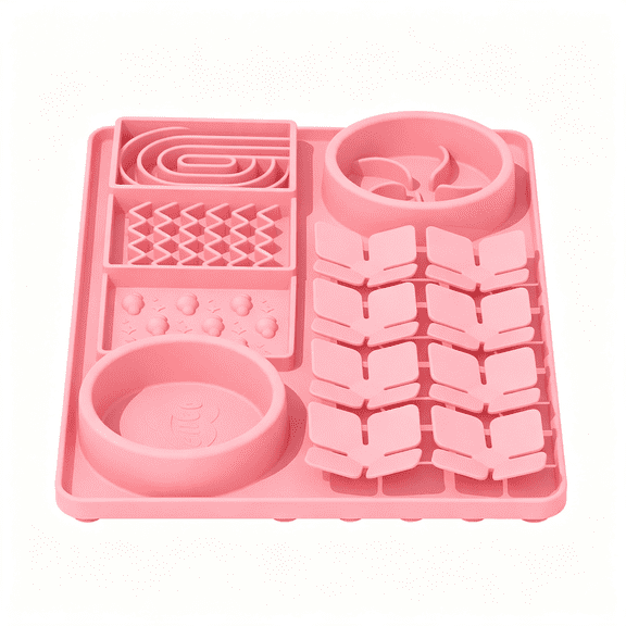 ACDANC Slow Feeder Bowl for Dogs and Cats,Silicone Lick Mat&Snuffle Mat with Suction Cups-Interactive Puzzle Feeder,Slow Eating,Keep Busy and Reduce Vomiting(15.75"X 10.5"Pink)