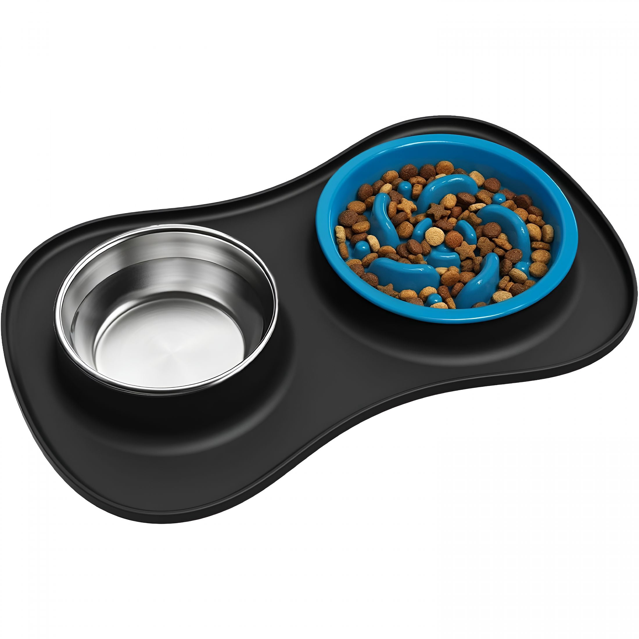 ACDANC Slow Feeder Dog Bowls Stainless Steel Food and Water Bowl Set 3 in 1 No Spill Waterproof Silicone Pet Food Mat Puppy Feeding Station for Large Medium Small Breed Non Slip Metal Dish Tray