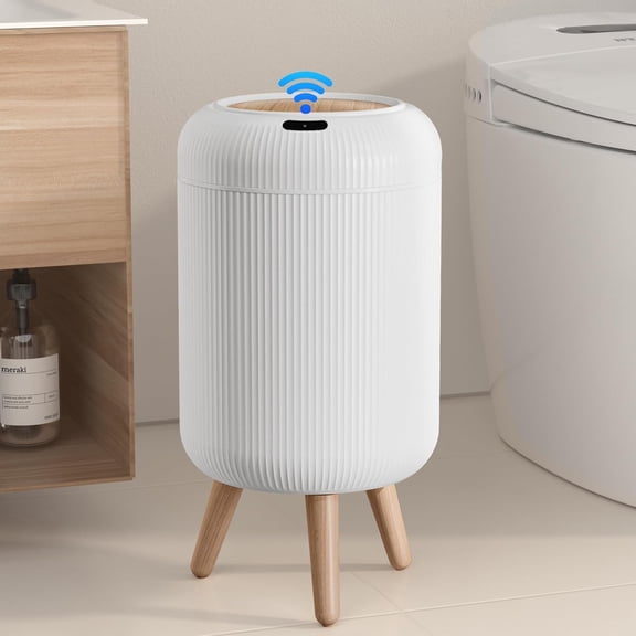 ACDANC Small Bathroom Trash Can with Lid,Automatic Motion Sensor Trash Bin|Touchless Sensor Bedroom Garbage Can with Legs,Auto Plastic Wastebasket,3 Gallon White Trash Can for Office,Room,Dorm