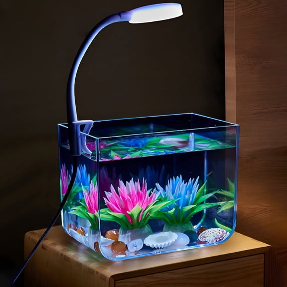 ACDANC Small Betta Fish Tank with LED Light Compact Desktop Aquarium Starter Kit for Home Office Decor Clear Plastic Habitat for Tropical Fish Shrimp Aquatic Plants