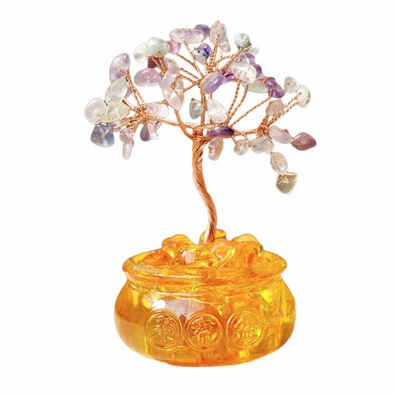 ACDANC Small Citrine Crystal Tree, Natural Crystal Healing Stones Tree Ornament Desktop Wealth Attracting Bonsai with Gold Base Gemstone Money Trees Feng Shui Good Luck Home Desk Decor
