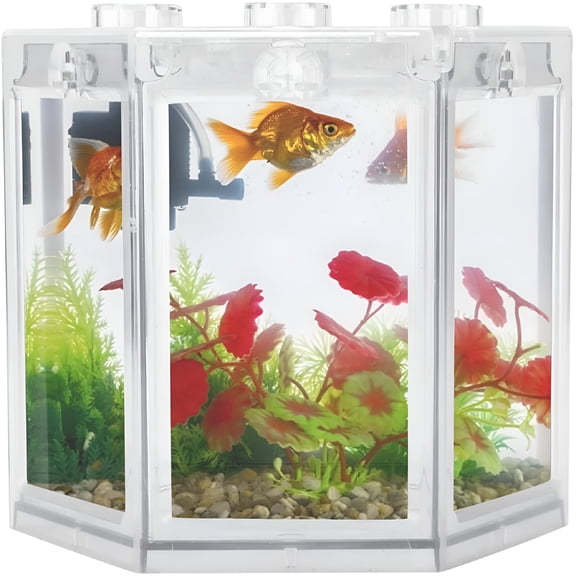 ACDANC Small Fish Tank, Stackable Mini Aquarium Starter Kit, Clear Portable Betta Shrimp Habitat with Rounded Corners, Drop Resistant Plastic for Home Office Desk Decoration