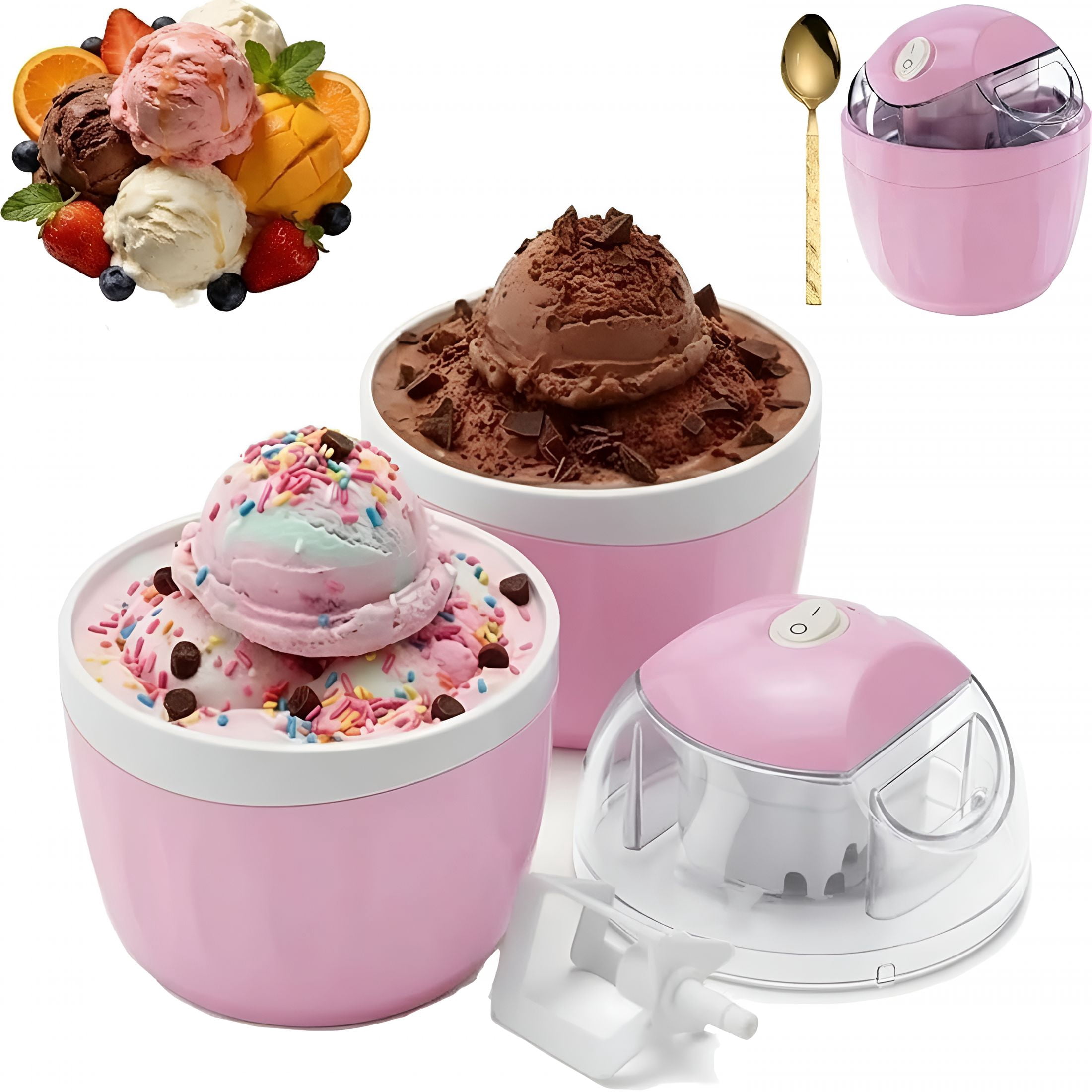 ACDANC Small Home Mini Ice Cream Maker,17Oz Electric Gelato Personal Ice Creams Maker for Homemade Frozen Yogurt,One-Touch Control,Dessert Treats and Family Use (Pink)