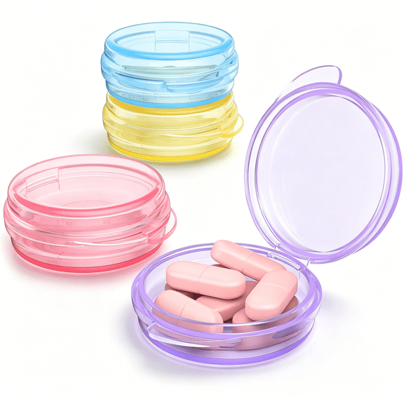 ACDANC Small Pill Box (4 Pack) Travel Pill Case Portable Daily Pill Organizer Mini Medicine Storage Container for Pocket Purse Cod Liver Oil Storage Box Earplug Case