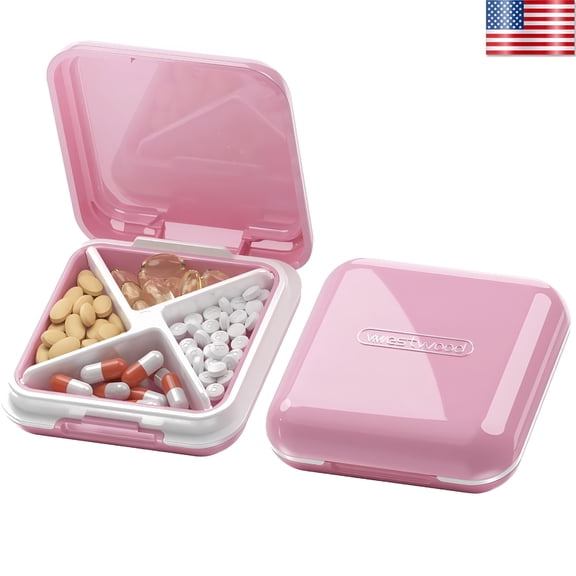 ACDANC Small Pill Case,Travel Pill Box,Portable Pill Container for Purse Or Pocket,Daily Medicine Organizer,Pink