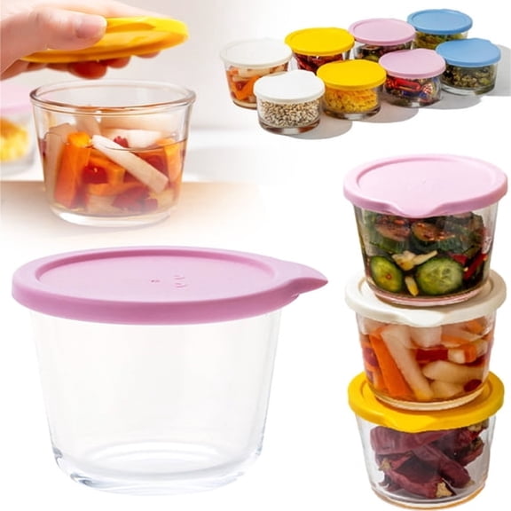 ACDANC Small Prep Bowl with Lid,Mini Glass Bowls for Spices Seasonings,2.72X4.13X2.72 in Glass Containers with Lid for Kitchen Food Prep Storage Organization Accessory,Pink