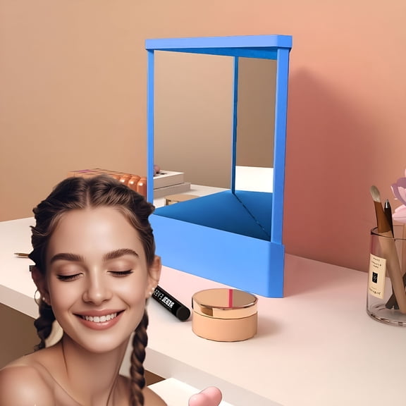 ACDANC Small True Mirror, Non Reversing Mirror, Precision True Vanity Makeup Mirror, Non Magnifying Tabletop Mirror Real Reflections Beauty Mirror for Your Face (Blue)