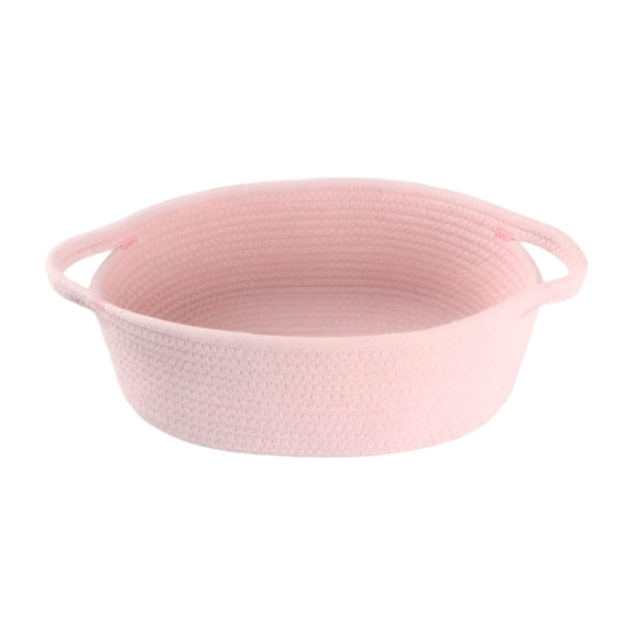 ACDANC Small Woven Basket Cute Oval Cotton Rope Gifts Basket with Handle Empty Baby Wicker Storage Basket Nursery Box Bin Kids Organizer Cat Dog Toy Basket Easter Basket Light Pink