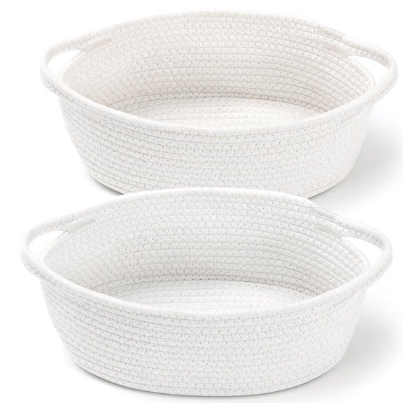 ACDANC Small Woven Basket Gift Bags Ribbons Empty Decorative Gift Chest Box Cute Baby Gift Basket Nursery Cotton Rope Room Shelf Storage Basket Handles All 12"X 8"X 5" White