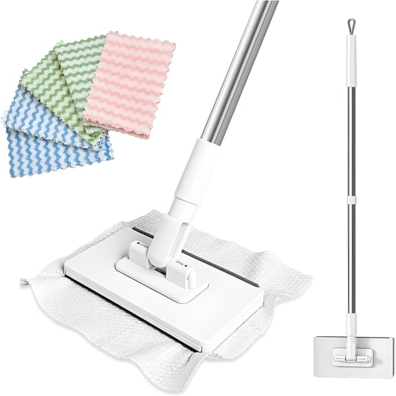 ACDANC Snap Grip Mini Mop,Zero Touch Retractable Push Pull Convenient Cloth Changing,Wet & Dry Easy Mopping Flat Dust Mop for Gaps Multi-Surface