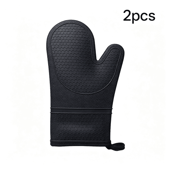 ACDANC Soft Silicone Oven Mitts,550F Heat Resistant Waterproof Cooking Safety Gloves,Thick Cotton Lining,Flexible Gripping for Bbq Grilling,Kitchen Potholders Set,12.5X8.3,Black