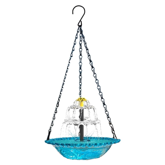 ACDANC Solar Hanging Bird Bath with Multi-Functional Basin,Integrated Feeder&Drinking Station,Floating Fountain for Garden Bird Attraction&Decor,Blue